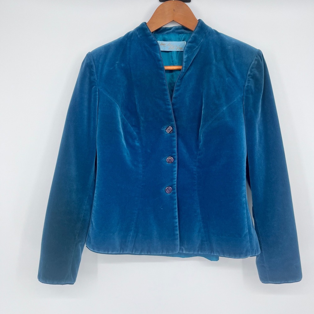 Vintage 70's Adolph Schumann for Lilli Ann Skirt Suit Womens Teal Blue Velvet